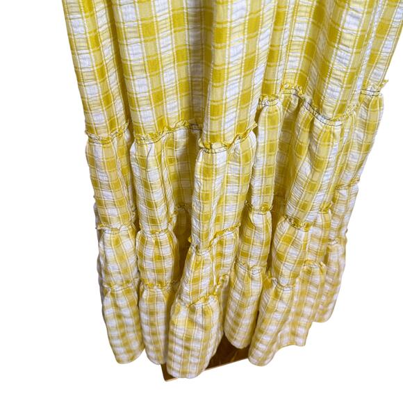 Free People Yellow Gingham Maxi Dress | Boho Western Tiered Ruffle | Large - Picture 8 of 12